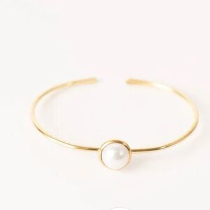 Heyday Brass Cuff Adjustable Bracelet with 8mm Pearl Accent